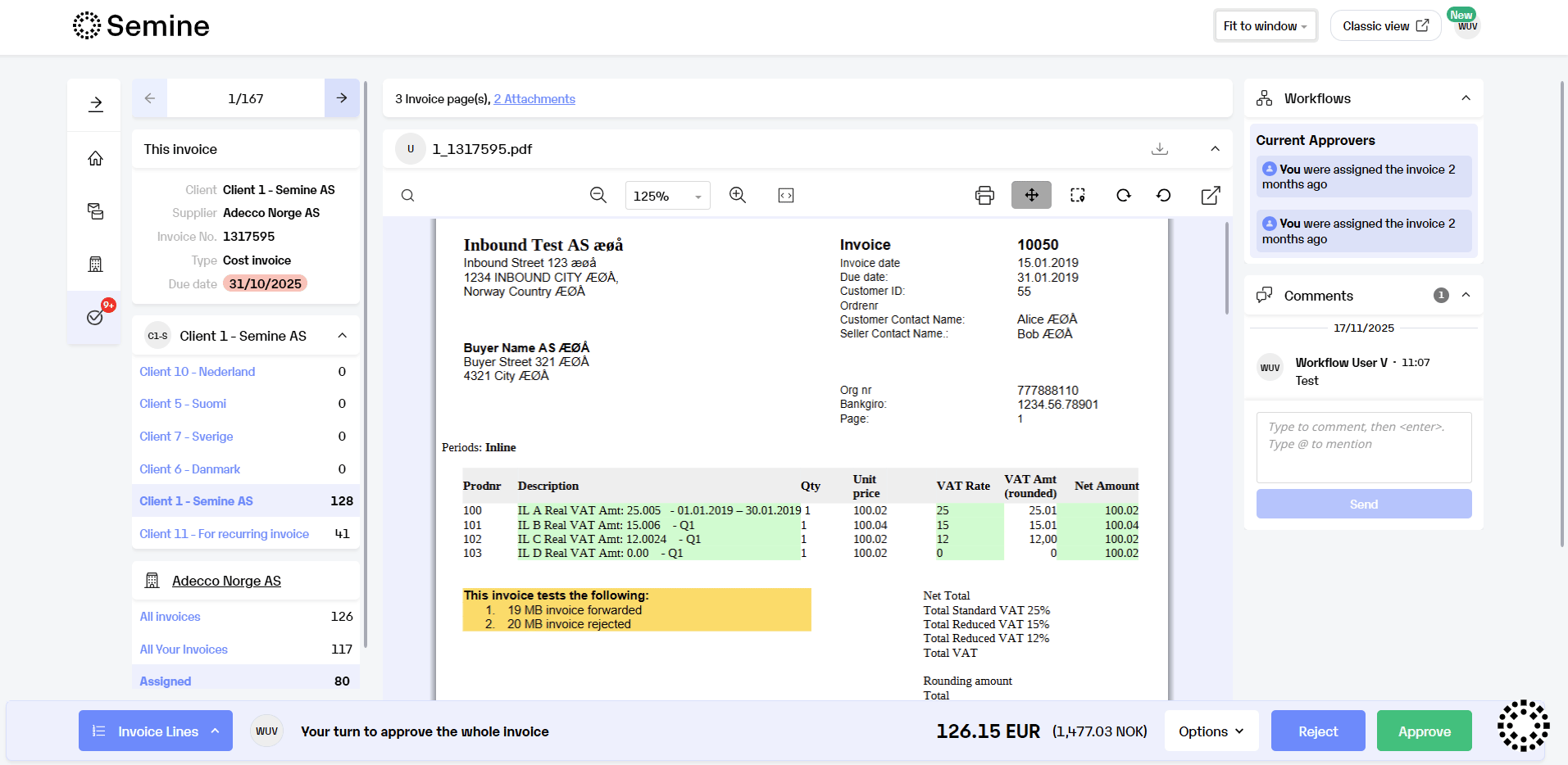 Selecting client and invoices