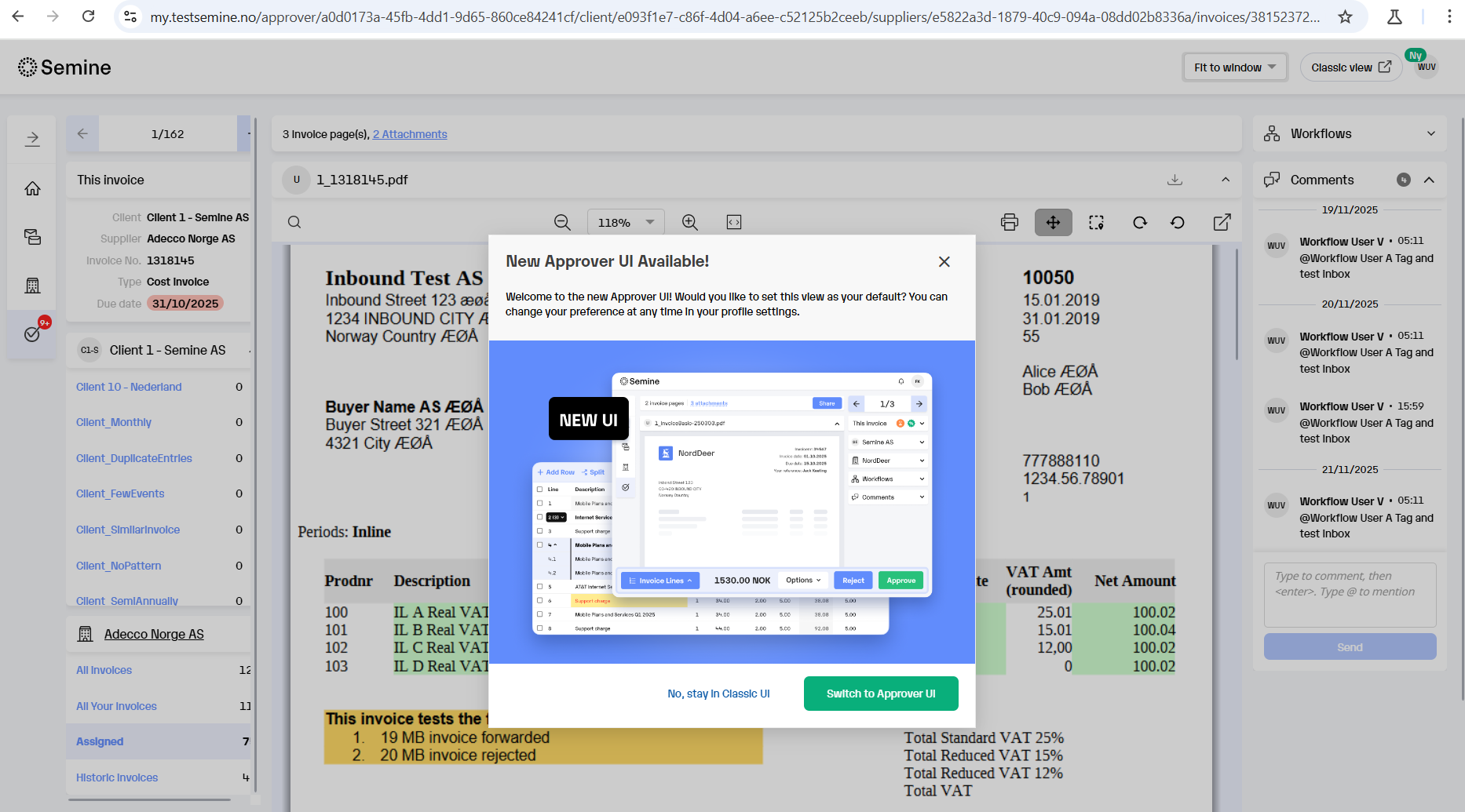 Approver UI layout overview