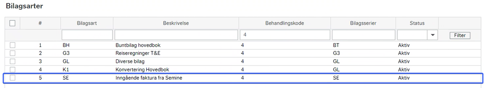 Transaction types list