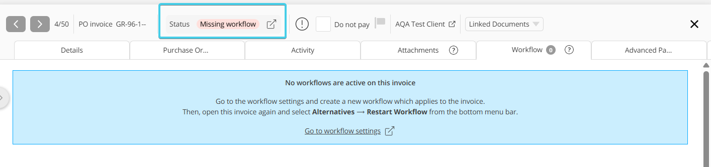 Invoice in Missing Workflow status