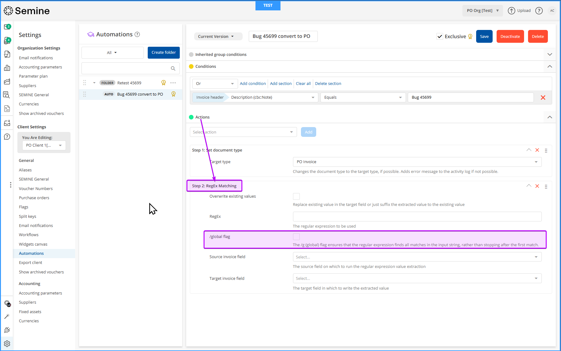 RegEx Matching automation action