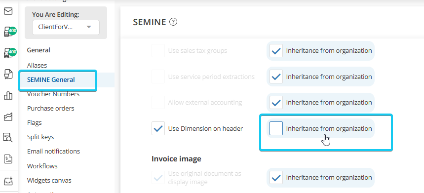 Enable Dimension on Header at client level