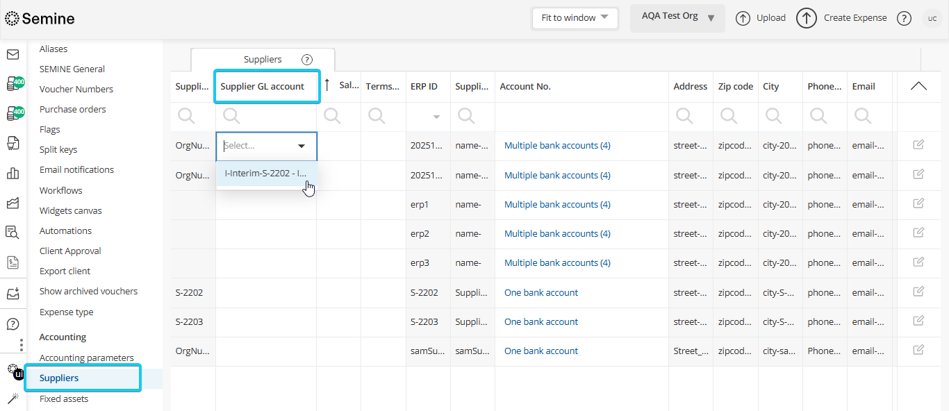 Supplier GL Account configuration