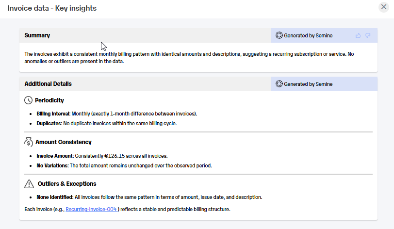 Invoice data key insights window