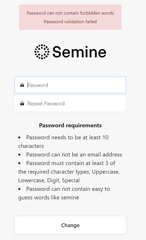 Password validation error