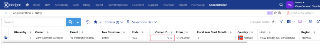 Owner ID location in Xledger