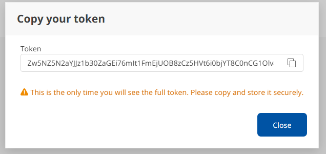 Copy your token dialog