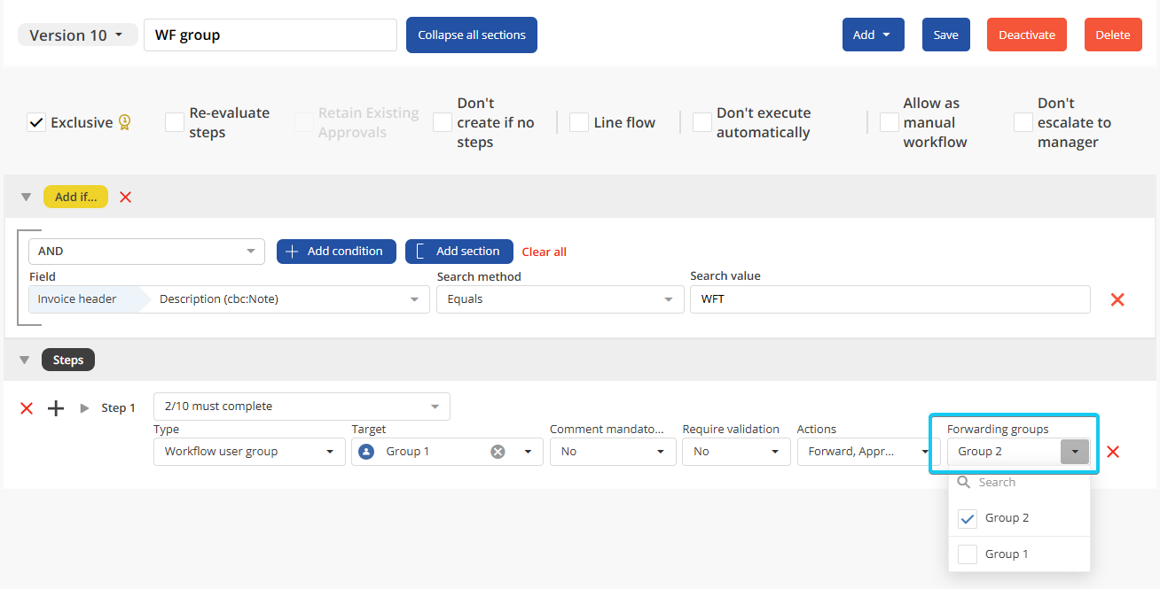 Forwarding group setup
