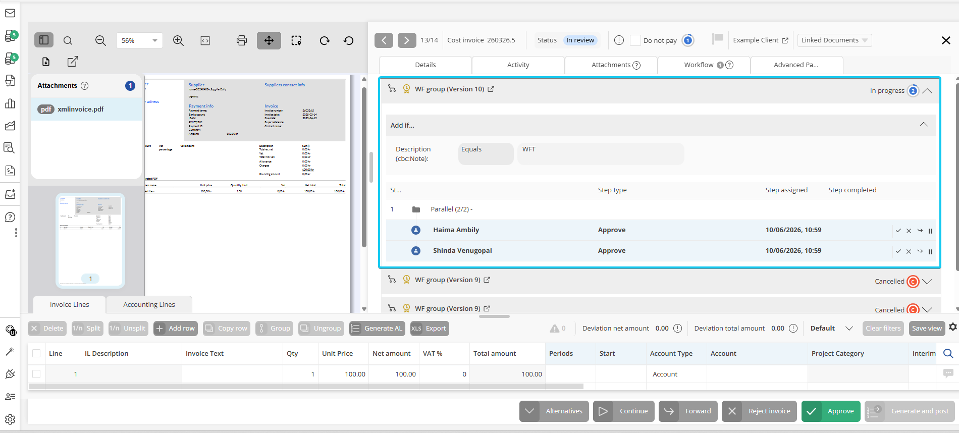 Invoice approval view