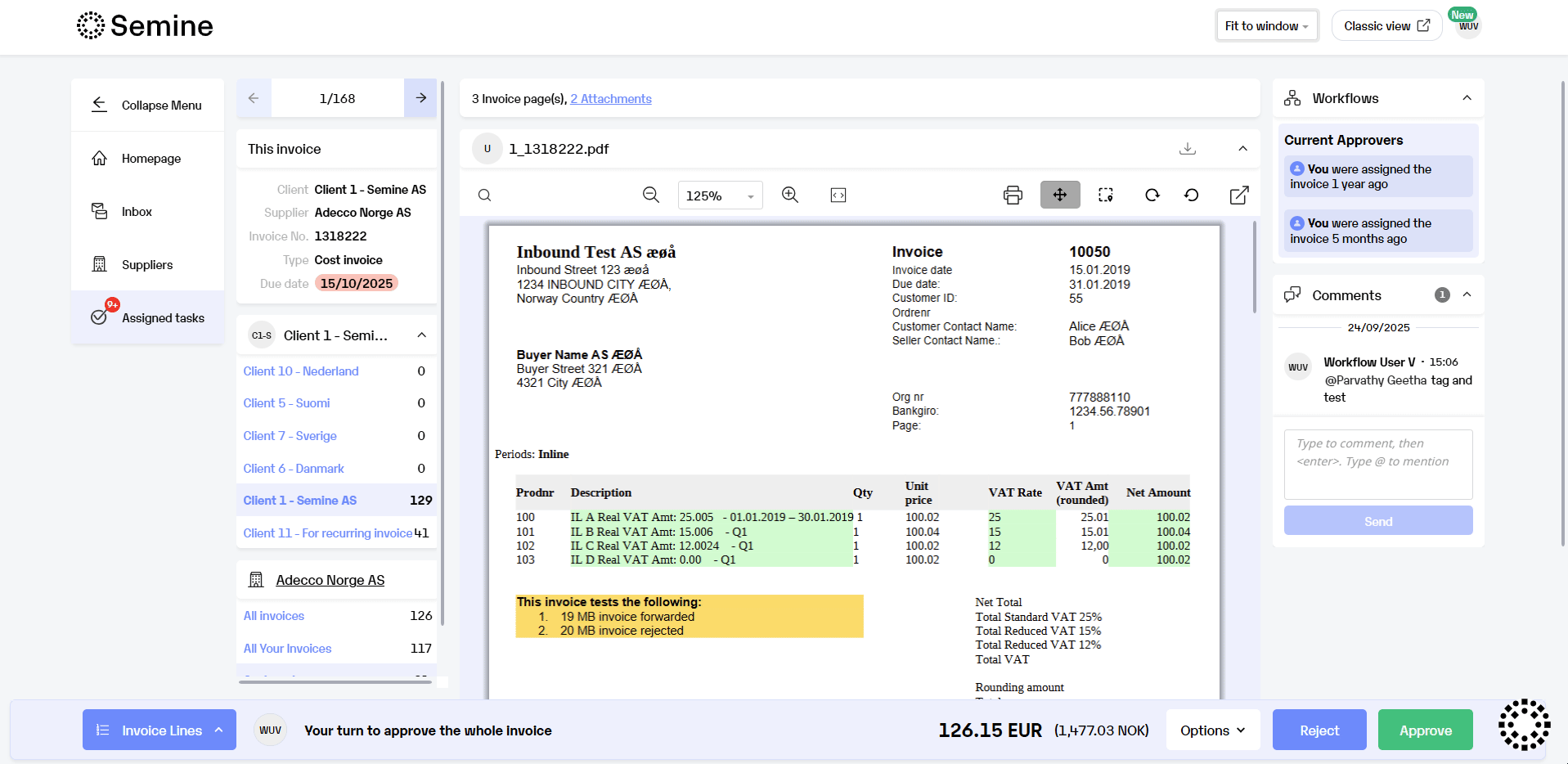 Taking action on invoice